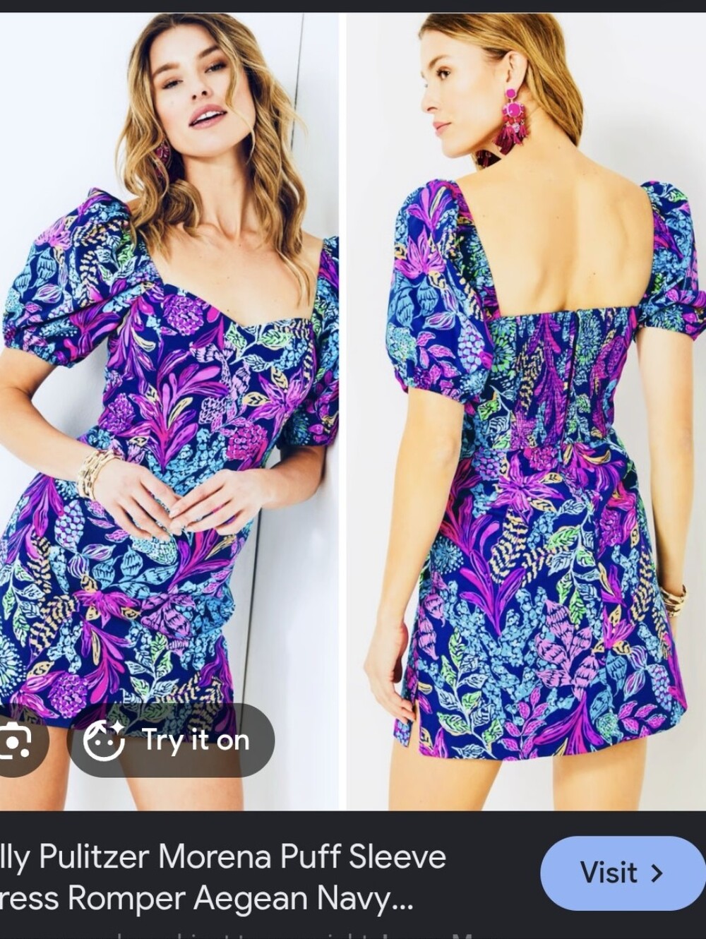 Lilly Pulitzer Morena Puff Sleeve Mini Dress in Aegean Navy Floral
